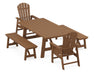 POLYWOOD South Beach 5-Piece Rustic Farmhouse Dining Set With Benches in Teak
