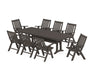 POLYWOOD Vineyard Folding 9-Piece Dining Set with Trestle Legs in Vintage Coffee