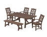 Martha Stewart by POLYWOOD Chinoiserie 6-Piece Rustic Farmhouse Dining Set with Bench in Mahogany