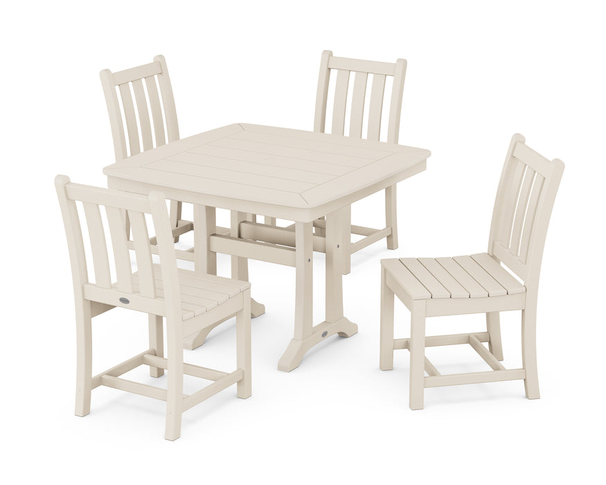 POLYWOOD Traditional Garden Side Chair 5-Piece Dining Set with Trestle Legs in Sand