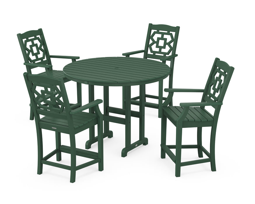 Martha Stewart by POLYWOOD Chinoiserie 5-Piece Round Farmhouse Counter Set in Green