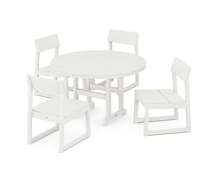 POLYWOOD EDGE Side Chair 5-Piece Round Farmhouse Dining Set in Vintage White