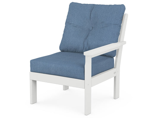 POLYWOOD Vineyard Modular Right Arm Chair in White with Sky Blue fabric