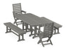 POLYWOOD Captain 5-Piece Dining Set with Benches in Slate Grey
