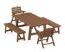 POLYWOOD Nautical Lowback 5-Piece Rustic Farmhouse Dining Set With Trestle Legs in Teak