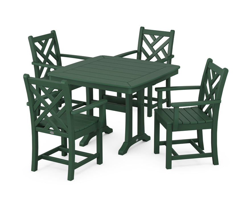 POLYWOOD Chippendale 5-Piece Dining Set with Trestle Legs in Green