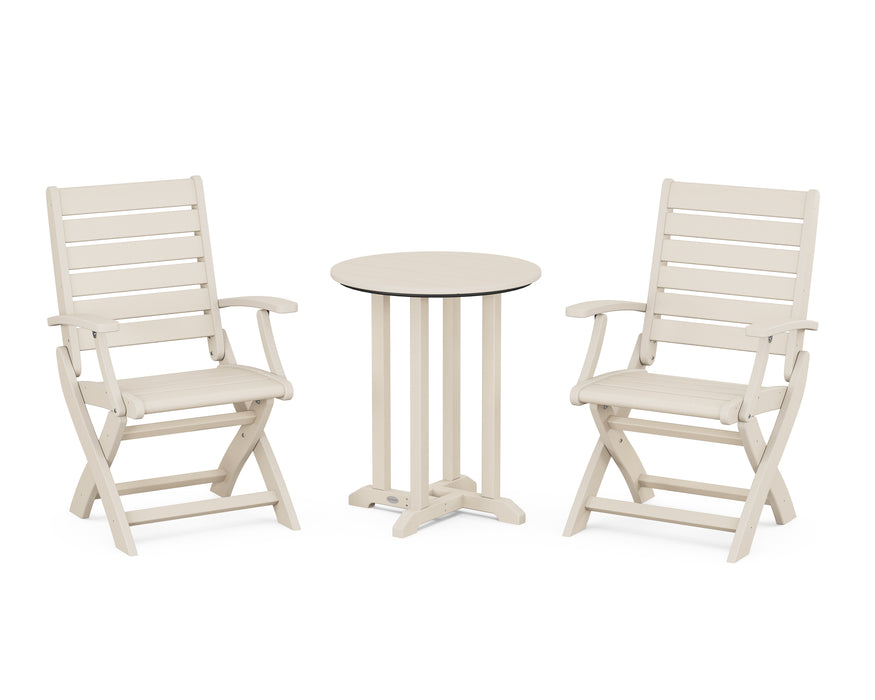 POLYWOOD® Signature Folding Chair 3-Piece Round Farmhouse Dining Set in Sand