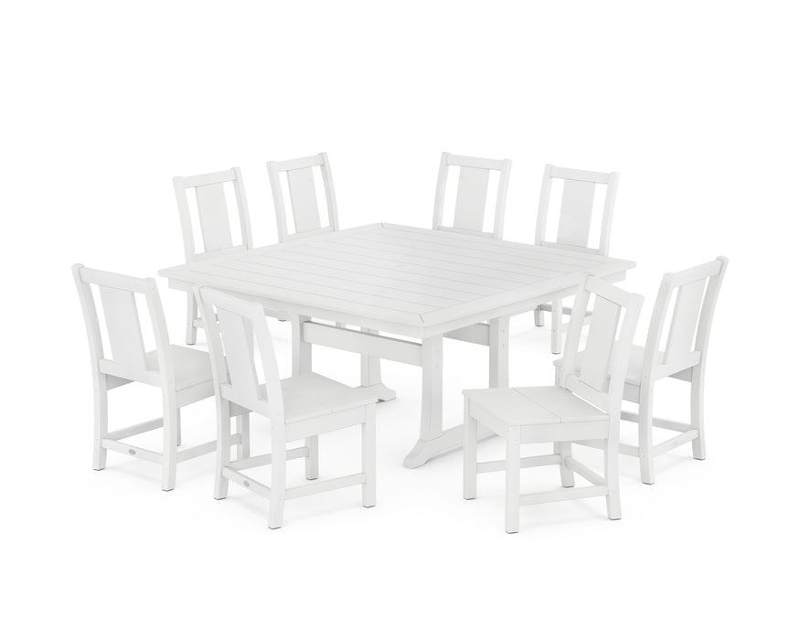 POLYWOOD® Prairie Side Chair 9-Piece Square Dining Set with Trestle Legs in White