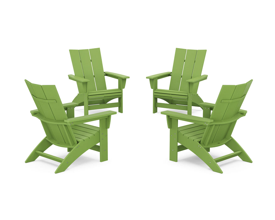 POLYWOOD® 4-Piece Modern Grand Adirondack Chair Conversation Set in Lime
