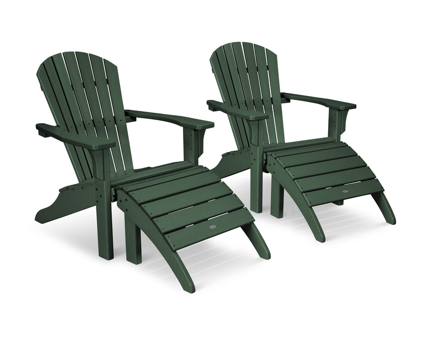 POLYWOOD Seashell Adirondack Set with Ottomans in Green