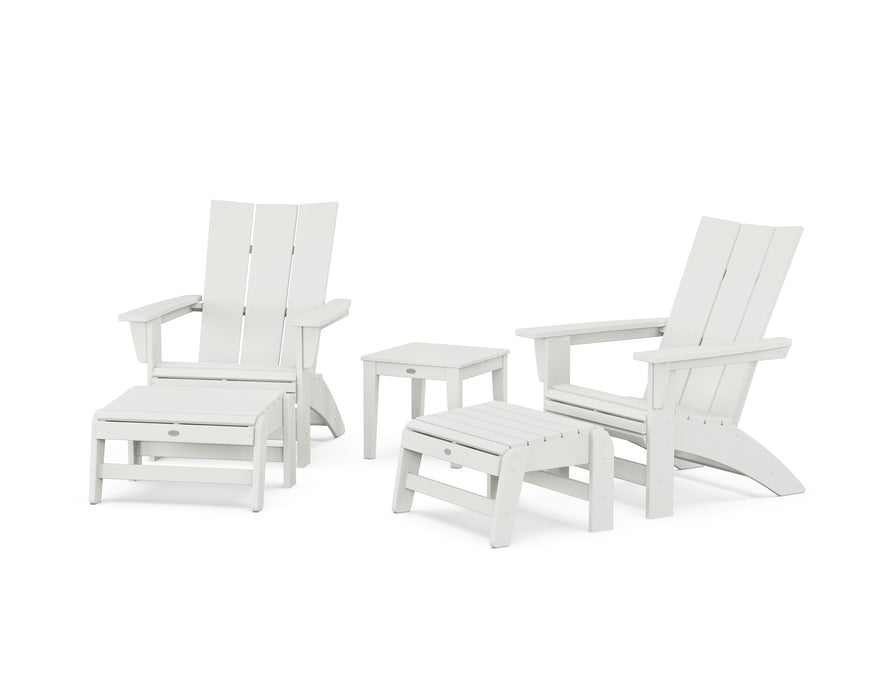 POLYWOOD® 5-Piece Modern Grand Adirondack Set with Ottomans and Side Table in Vintage White