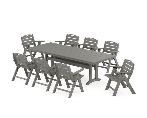 POLYWOOD Nautical Lowback 9-Piece Farmhouse Dining Set with Trestle Legs in Slate Grey