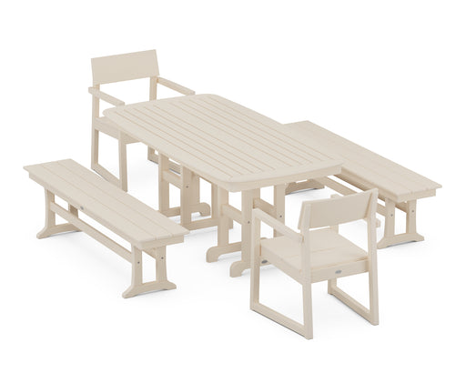 POLYWOOD EDGE 5-Piece Dining Set with Benches in Sand
