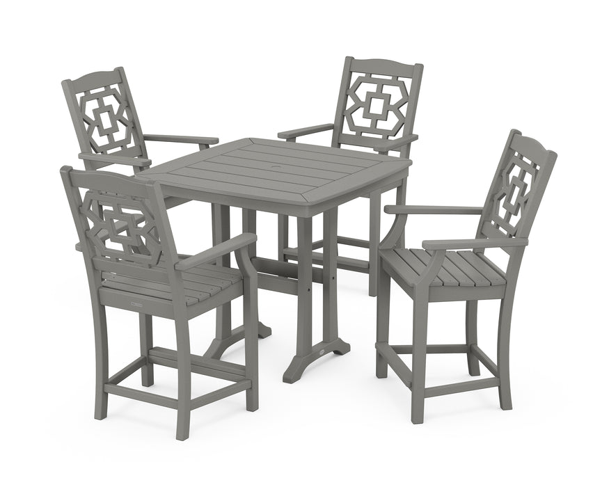 Martha Stewart by POLYWOOD Chinoiserie 5-Piece Counter Set with Trestle Legs in Slate Grey