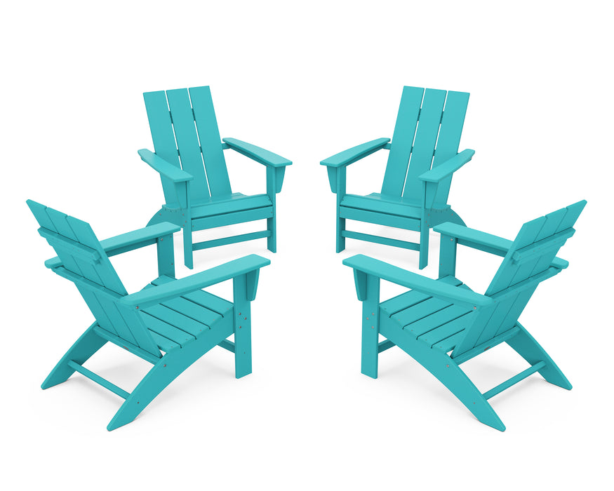 POLYWOOD 4-Piece Modern Adirondack Chair Conversation Set in Aruba