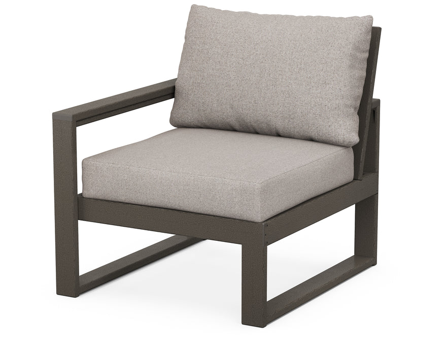 POLYWOOD® EDGE Modular Left Arm Chair in Vintage Coffee with Weathered Tweed fabric