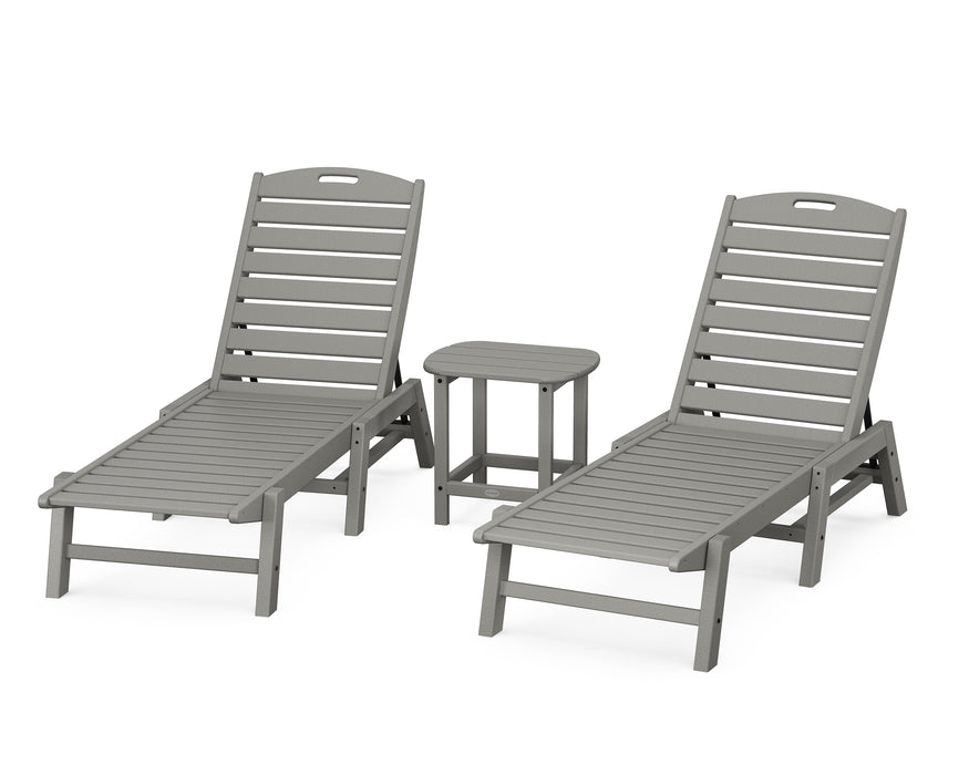 POLYWOOD Nautical 3-Piece Chaise Lounge Set with South Beach 18" Side Table in Slate Grey