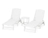 POLYWOOD Nautical 3-Piece Chaise Lounge Set with South Beach 18" Side Table in White