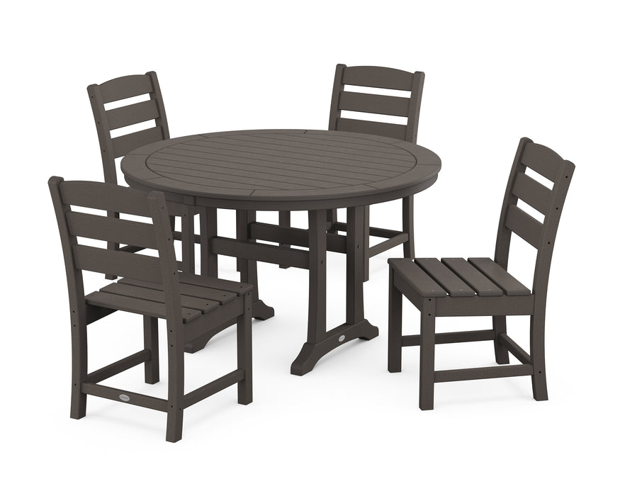 POLYWOOD Lakeside Side Chair 5-Piece Round Dining Set With Trestle Legs in Vintage Coffee