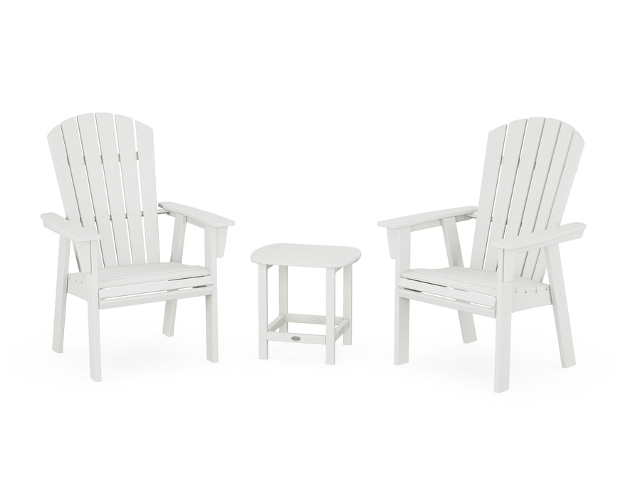 POLYWOOD® Nautical 3-Piece Curveback Upright Adirondack Chair Set in Vintage White