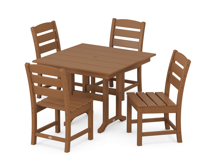 POLYWOOD Lakeside Side Chair 5-Piece Farmhouse Dining Set in Teak