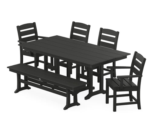 POLYWOOD Lakeside 6-Piece Farmhouse Dining Set with Bench in Black