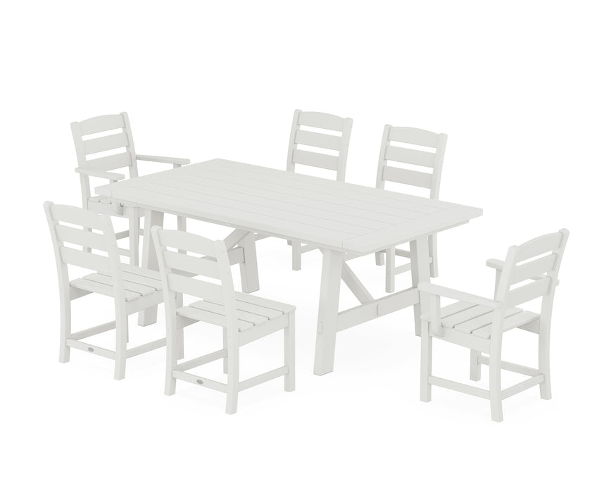 POLYWOOD Lakeside 7-Piece Rustic Farmhouse Dining Set With Trestle Legs in Vintage White