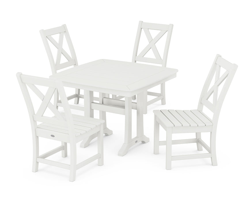 POLYWOOD Braxton Side Chair 5-Piece Dining Set with Trestle Legs in Vintage White