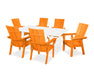 POLYWOOD Modern Curveback Adirondack 7-Piece Rustic Farmhouse Dining Set in Tangerine / White