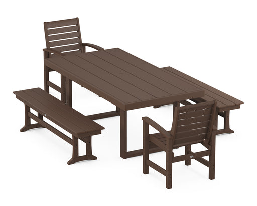POLYWOOD Signature 5-Piece Dining Set with Benches in Mahogany