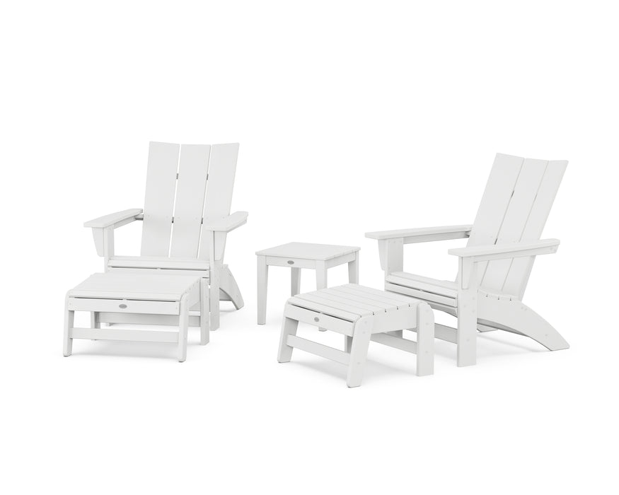 POLYWOOD® 5-Piece Modern Grand Adirondack Set with Ottomans and Side Table in White