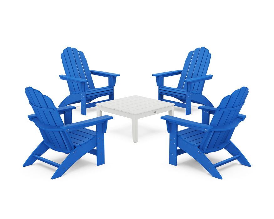 POLYWOOD® 5-Piece Vineyard Grand Adirondack Chair Conversation Group in Pacific Blue / White