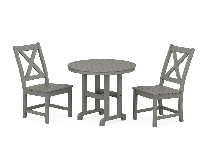 POLYWOOD Braxton Side Chair 3-Piece Round Dining Set in Slate Grey