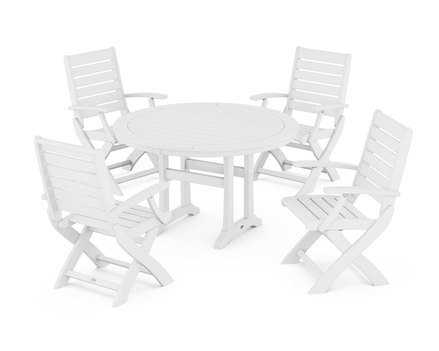 POLYWOOD Signature 5-Piece Round Dining Set with Trestle Legs in White