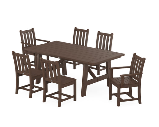 POLYWOOD Traditional Garden 7-Piece Rustic Farmhouse Dining Set in Mahogany