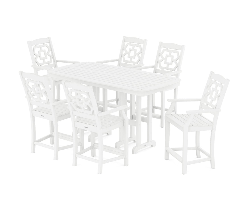 Martha Stewart by POLYWOOD Chinoiserie Arm Chair 7-Piece Counter Set in White