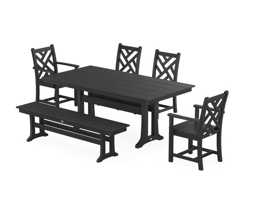 POLYWOOD Chippendale 6-Piece Farmhouse Dining Set With Trestle Legs in Black