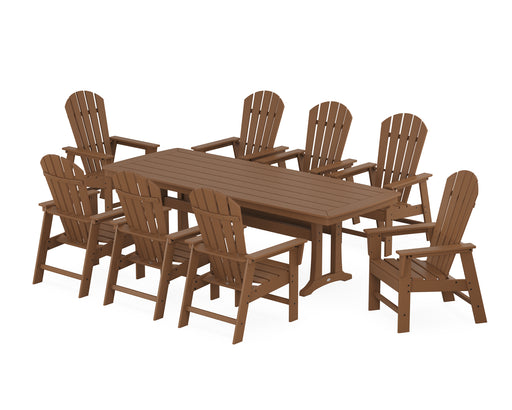 POLYWOOD South Beach 9-Piece Dining Set with Trestle Legs in Teak