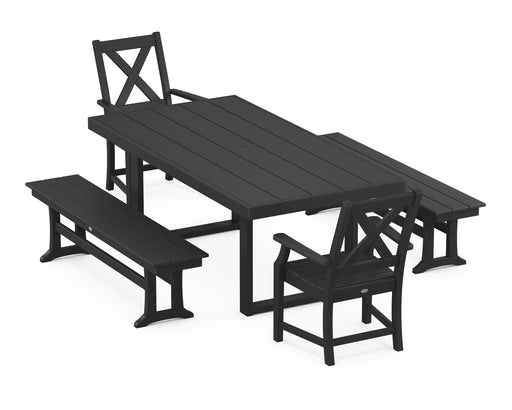 POLYWOOD Braxton 5-Piece Dining Set with Benches in Black