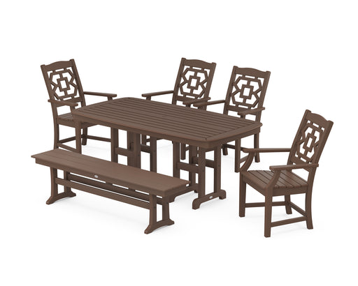 Martha Stewart by POLYWOOD Chinoiserie 6-Piece Dining Set with Bench in Mahogany