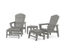 POLYWOOD® 5-Piece Nautical Grand Upright Adirondack Set with Ottomans and Side Table in Slate Grey