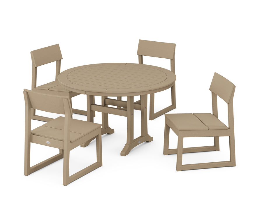 POLYWOOD EDGE Side Chair 5-Piece Round Dining Set With Trestle Legs in Vintage Sahara