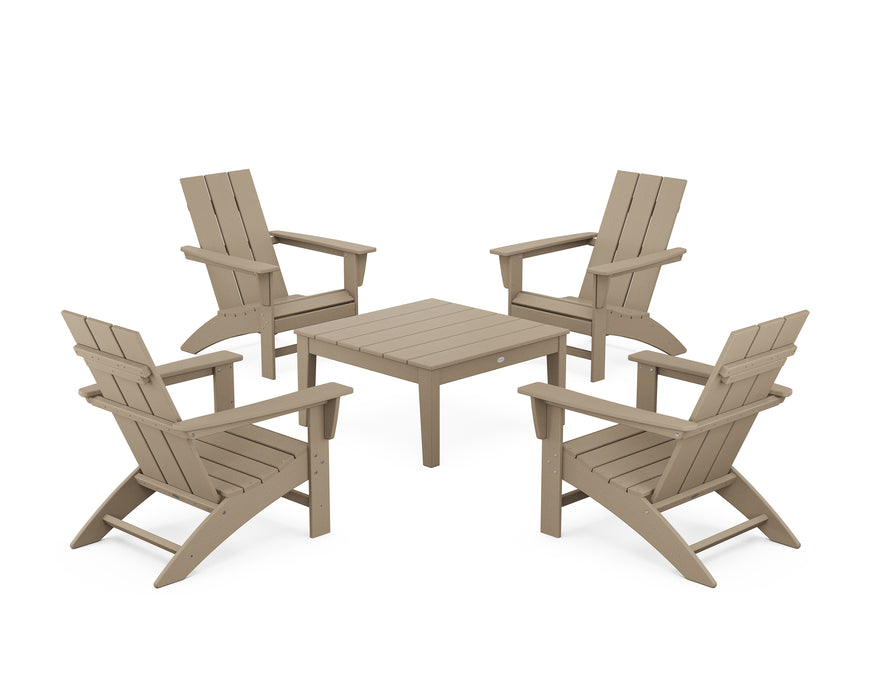 POLYWOOD 5-Piece Modern Adirondack Chair Conversation Set with 36" Conversation Table in Vintage Sahara