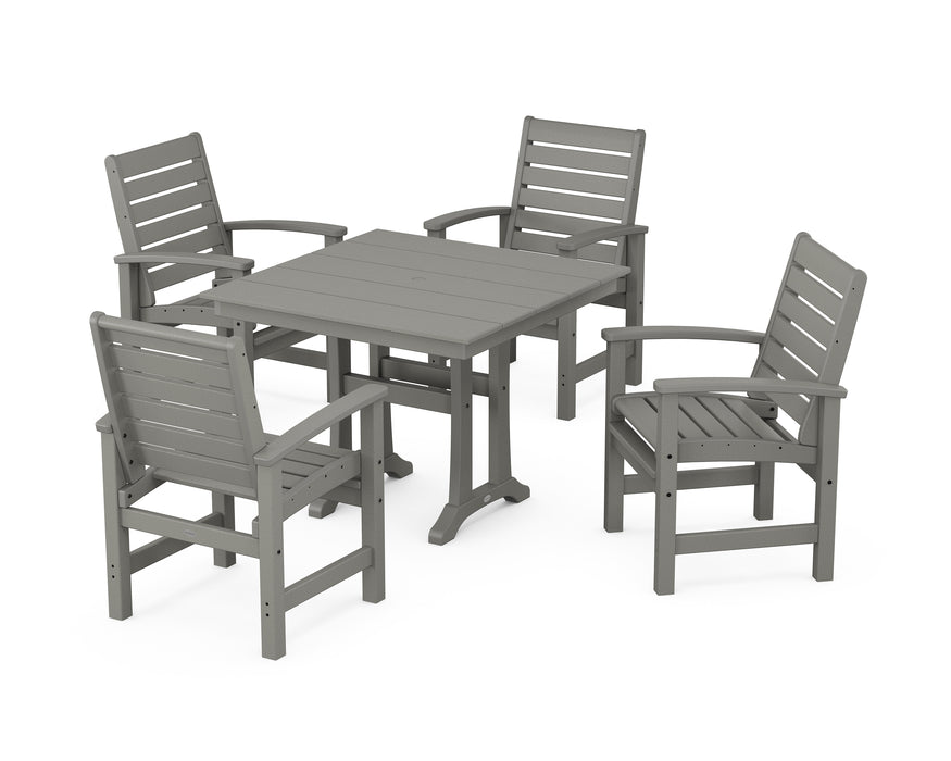 POLYWOOD Signature 5-Piece Farmhouse Dining Set With Trestle Legs in Slate Grey