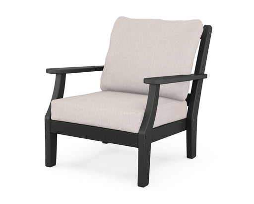 Martha Stewart by POLYWOOD Chinoiserie Deep Seating Chair in Black with Dune Burlap fabric