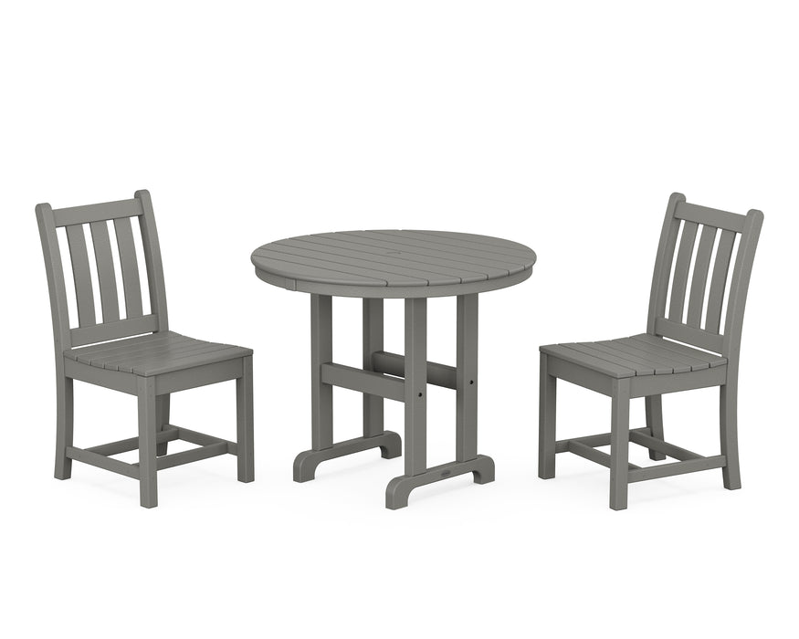 POLYWOOD Traditional Garden Side Chair 3-Piece Round Dining Set in Slate Grey