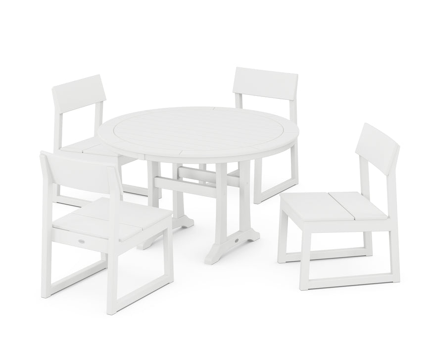 POLYWOOD EDGE Side Chair 5-Piece Round Dining Set With Trestle Legs in White