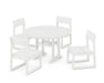 POLYWOOD EDGE Side Chair 5-Piece Round Dining Set With Trestle Legs in White