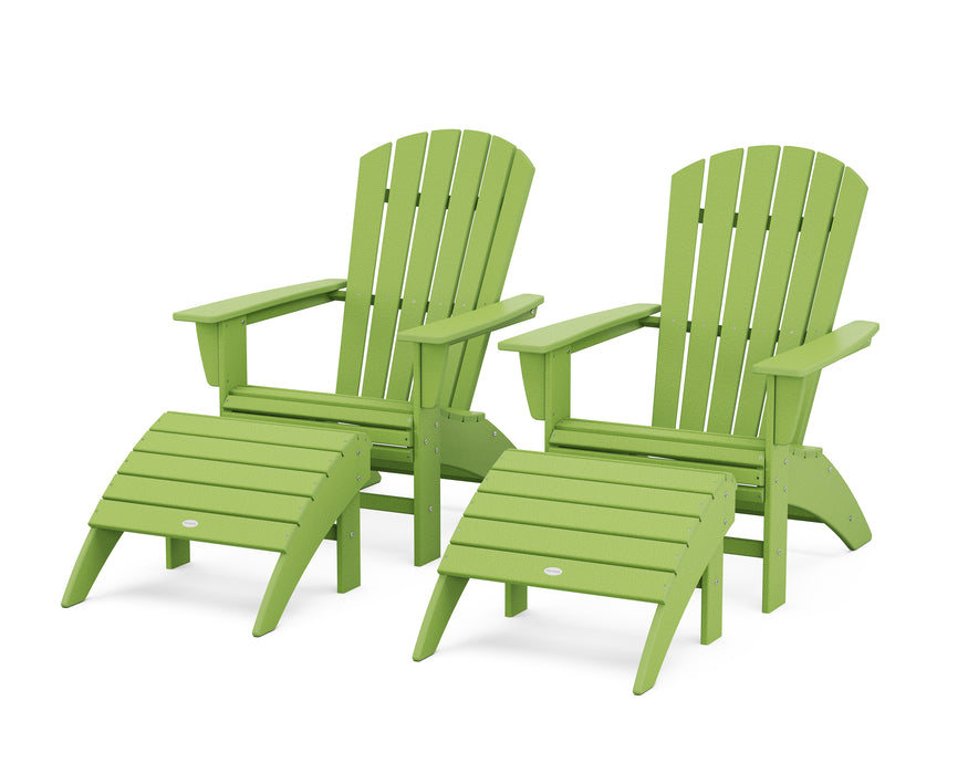 POLYWOOD Nautical Curveback Adirondack Chair 4-Piece Set with Ottomans in Lime