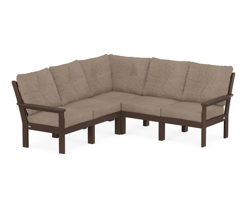POLYWOOD Vineyard 5-Piece Sectional in Mahogany with Spiced Burlap fabric